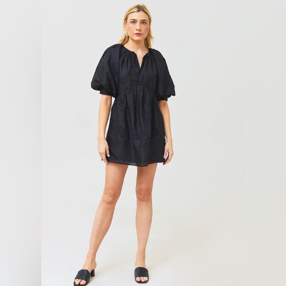 Frame Black Puff Sleeve Mini Sundress